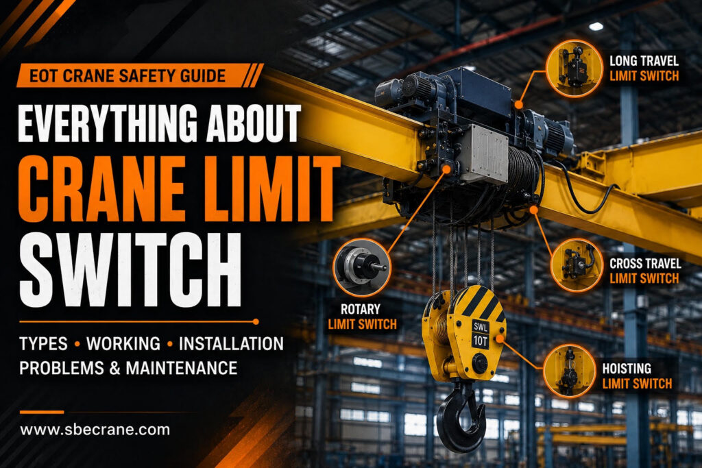 Crane limit switch types - hoisting, long travel, cross travel, and rotary limit switch on an EOT crane